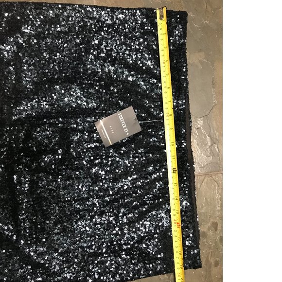 FOREVER 21 Shiny Metallic Navy Blue Black Sparkle Sequin Pencil Skirt NWT - Picture 2 of 5